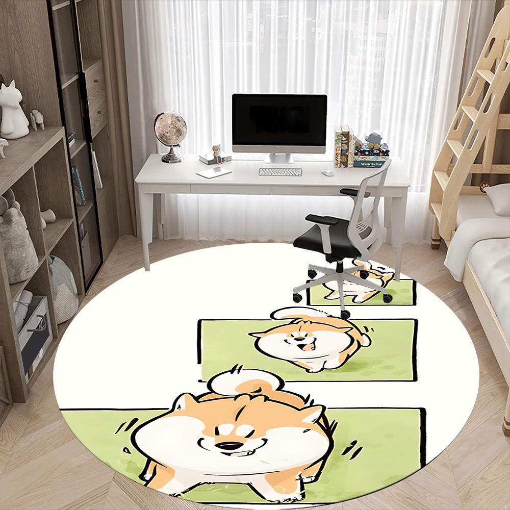 1PC Puppy Playful Office Round Area Rug,  Mat Suitable ForOffice, Under Office Chairs Bedroom Living Room Home Decor, Room Deco