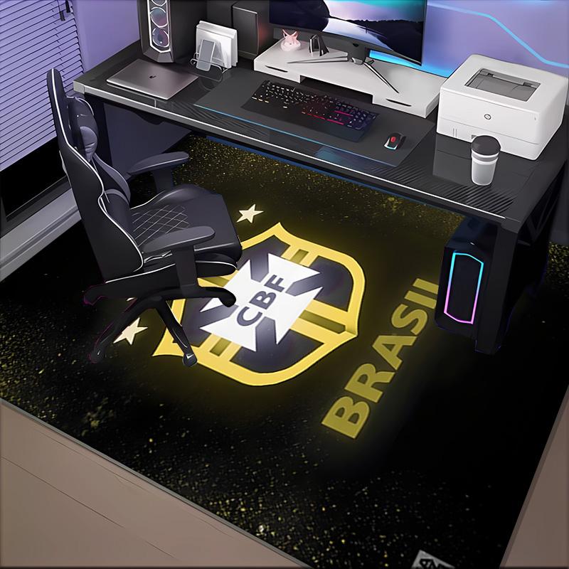Brazilian Football Emblem Printed Office Carpet Chair Cushion Entryway Rug, Rugs for Living Room, Bedroom Christmas gifts