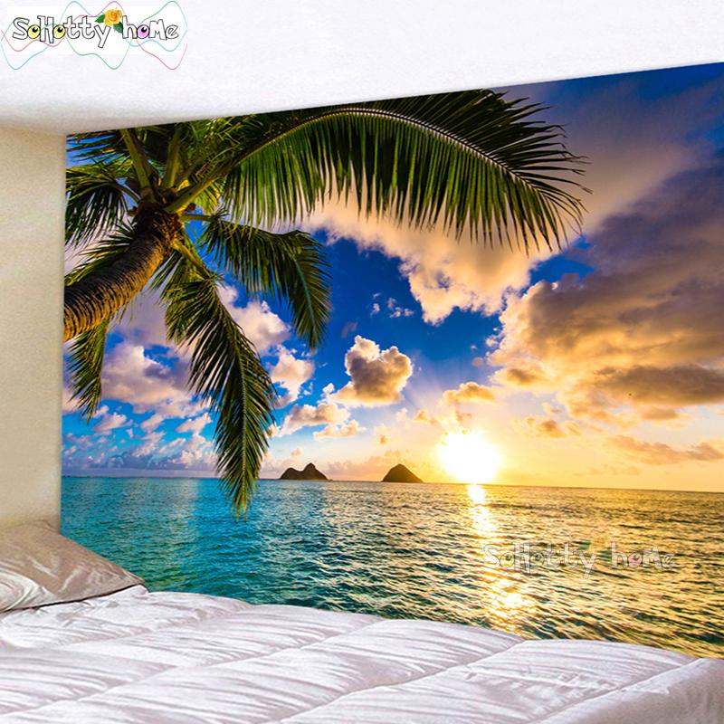 Tapestry Wall Hanging Beautiful Sea Beach Landscape Art Bedroom Window Decoration Background