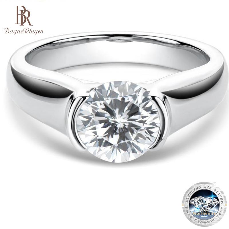 Bague Ringen Настоящие обручальные кольца с муассанитом 2 карата D цвета для женщин, цвет белого золота, 100% стерлинговое серебро 925 пробы, свадебные ювелирные украшения