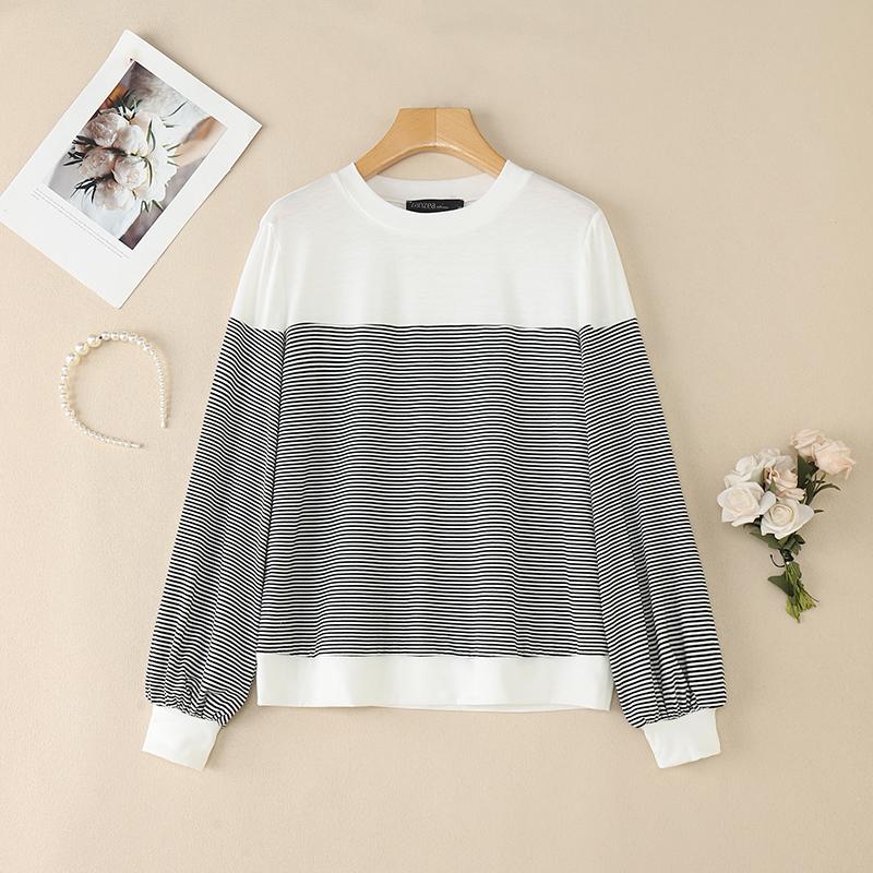 Women Casual Zanzea Round Neck Long Sleeve Stripe Blouse