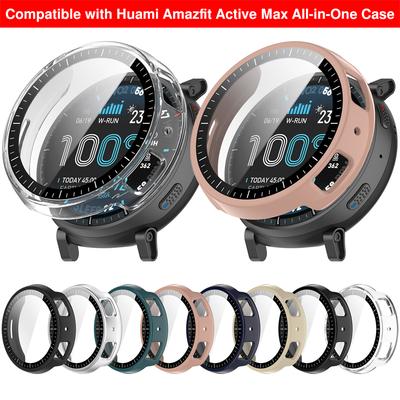 Защитный чехол из ПК + закаленного стекла для Amazfit Active Max, противоударный, с защитой от царапин, на весь экран, бампер, защитный корпус для Amazfit Active Max