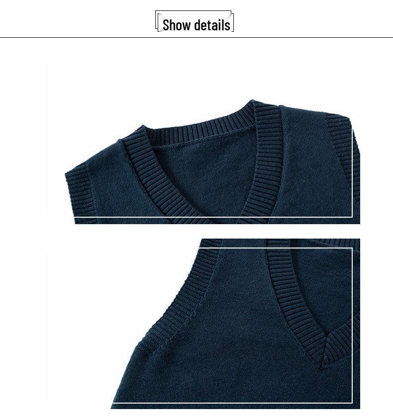 Autumn/Winter Children's Cotton Knit V-Neck Sweater Vest - College Style, Solid Color