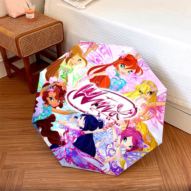 1 шт. Автоматический складной зонт - с рисунком Winx Club, Портативный и складной дизайн с 8 спицами, Подарки на Рождество и День рождения
