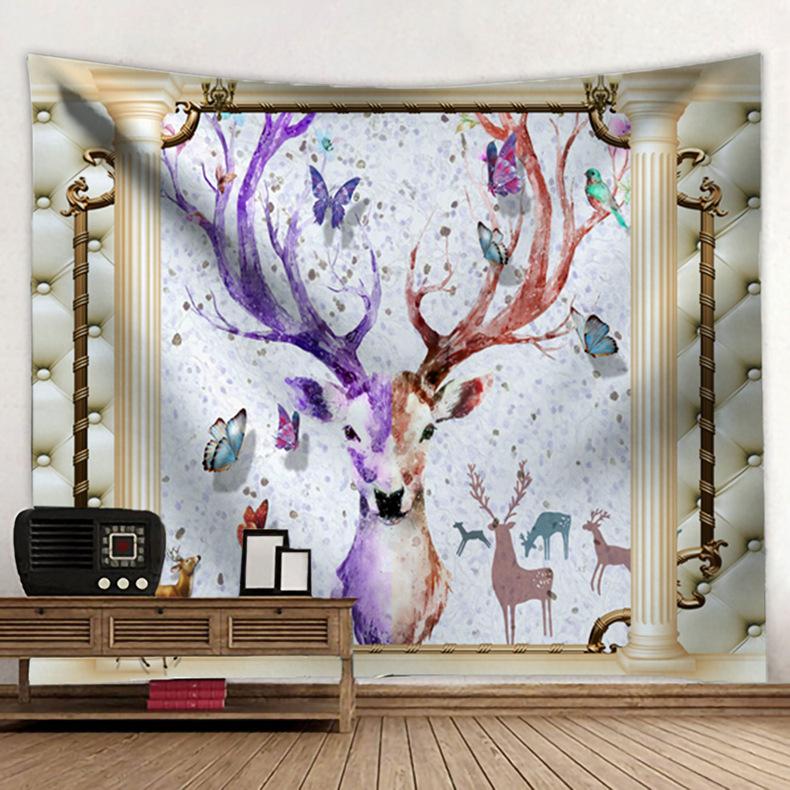 Elk Printing Tapestry 3D Forest Waterfall Landscape Wall Hanging Home Background Cloth Decor Garden Poster for Outside