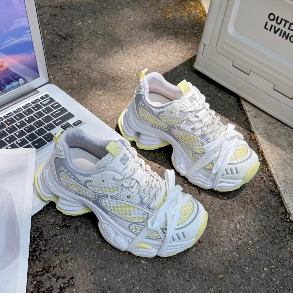 Сетчатая обувь новая модная повседневная спортивная обувь трендовая женская обувь толстая подошва сочетание цветов полая дышащая летняя