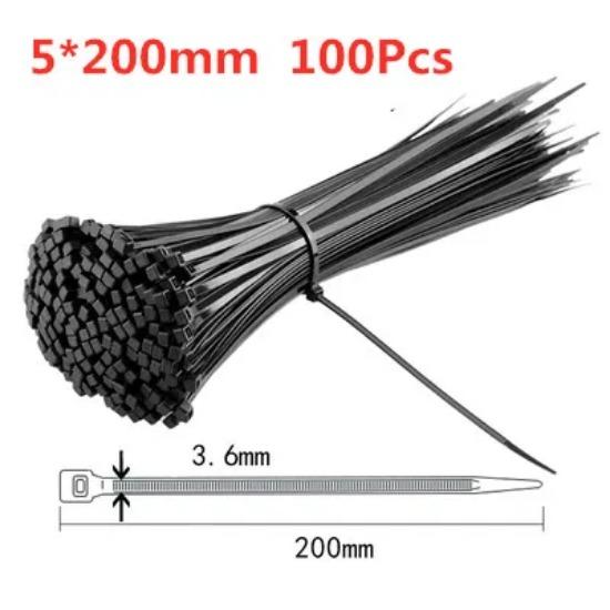 100 шт. Самоблокирующиеся пластиковые нейлоновые стяжки Черные 5X300 Кабельные стяжки Крепежное кольцо 3X200 Кабельные стяжки Хомуты-молнии Ремешок Набор нейлоновых кабельных стяжек