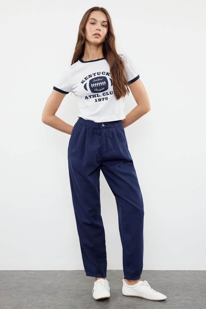 Женские джинсы Темно-синие джинсы-баллоны с высокой талией и эластичной резинкой на талии TWOAW25JE00003