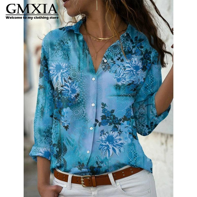 GMXIA 38 цветов Женская мода Повседневные Блузки и рубашки с длинным рукавом и воротником ПОЛО