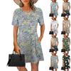 Женские летние платья Женские летние платья с цветочным принтом Повседневные платья с коротким рукавом и круглыми карманами