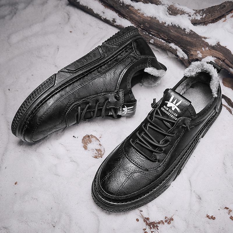 Зимняя повседневная обувь Shallow Plus Velvet для мужчин, удобные теплые кроссовки, простая износостойкая мужская обувь для ходьбы на открытом воздухе