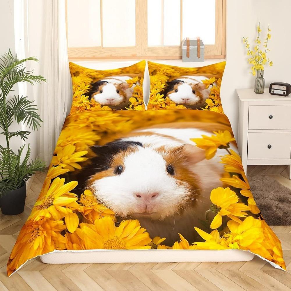 Guinea Pig  Bed Linen,Microfibre Bedding Sets, Children's Bed Linen with Cute Mouse for Teenagers  Adult 3-Piece  with Zip