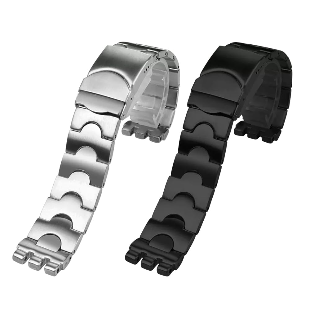 ZHUOLEI Replacement Stainless Steel Watch Strap for Swatch 17mm and 19mm Watches 3 Spring Removal and (Includes Bars, Tool, Box)