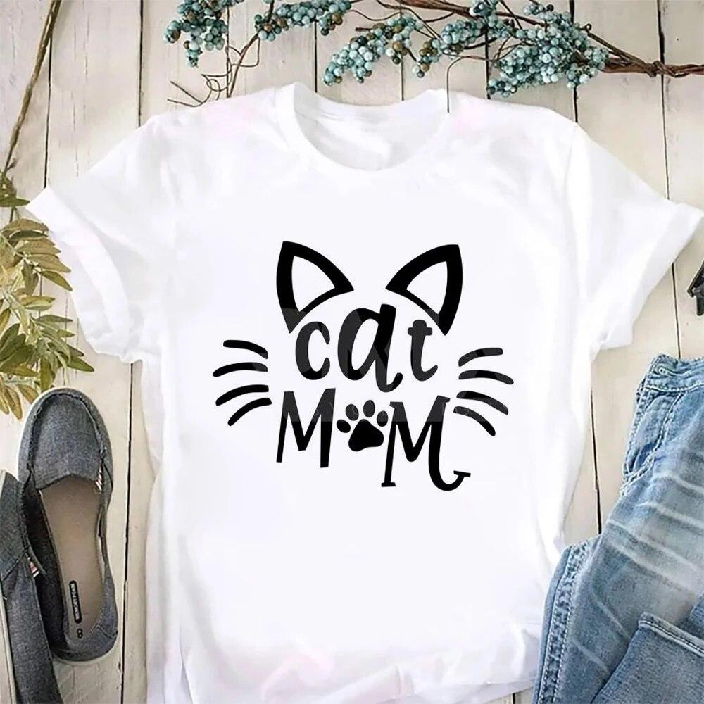 Футболка «Мать кошек» «Мама» Женская модная футболка Kawaii размера плюс с круглым вырезом Футболка с рисунком «Мама» Женские повседневные футболки с короткими рукавами