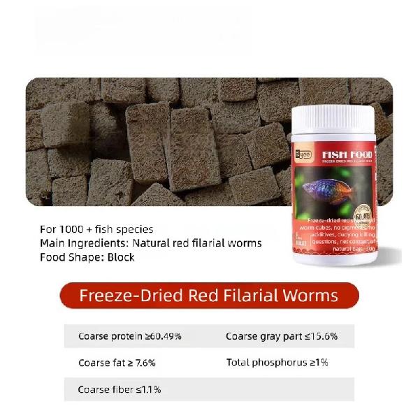 Freeze Dried Red Blood Worm Artemia Red Filarial Worm Block Shape Color Enhancing Food for All Aquarium Fish
