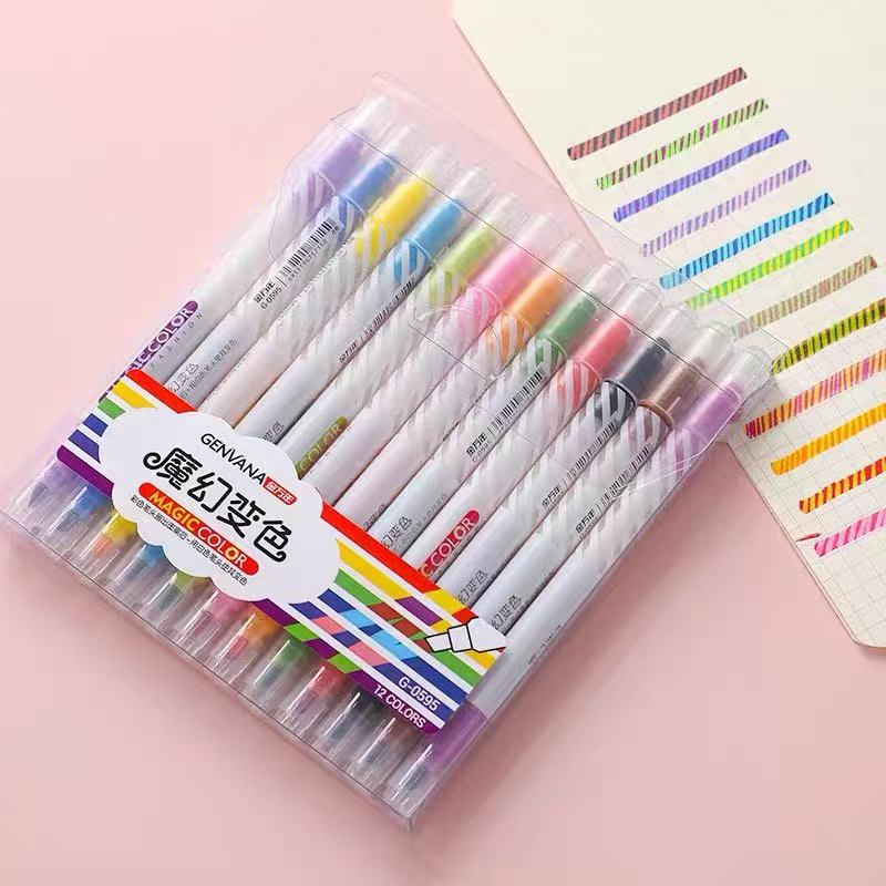 Канцелярские принадлежности Kawaii Магический меняющий цвет DIY Ручка для рисования Двусторонняя 12-цветный набор Флуоресцентные раскрашивающие ручки Для ручного дневника Милые принадлежности