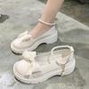 Women Thick Platform Mary Janes Lolita Shoes Party Pumps Summer 2025 New Sandals Bow Chain Shoes Fashion Oxford