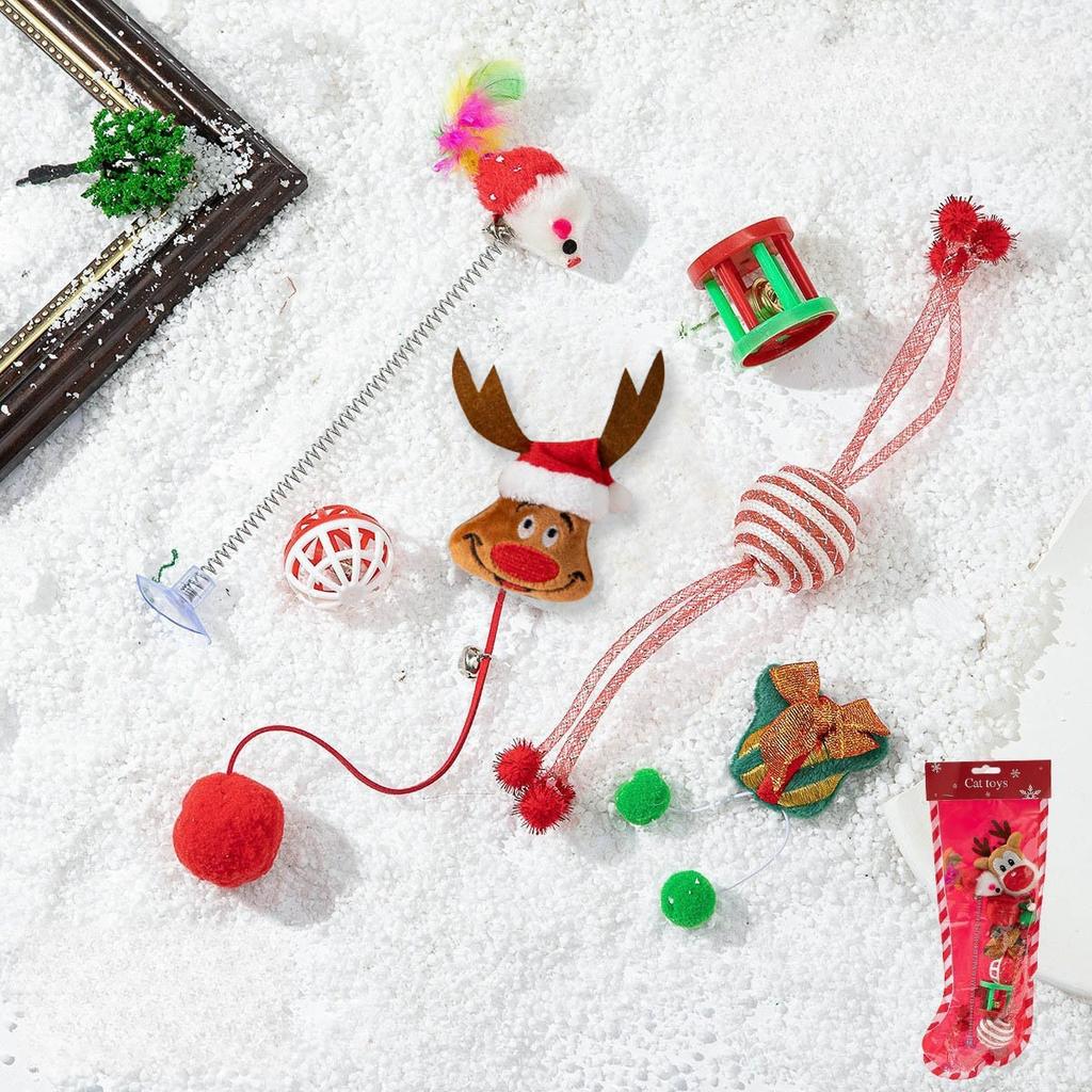 New Pet Christmas Cat Toy Interactive Puzzle Toy Gift Box Pet Toy Set Bell Combination Christmas Sock Elk Elderly Cat Toy Stick