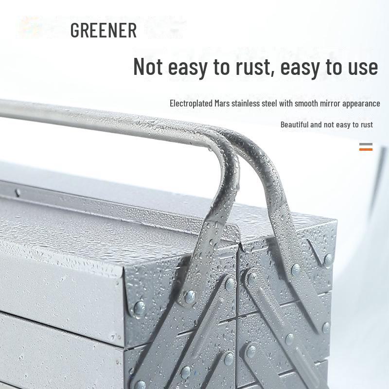 Трехслойный складной ящик для инструментов из нержавеющей стали цвета «лесной зеленый» — большой, портативный, промышленного класса для хранения вещей дома и в автомобиле.