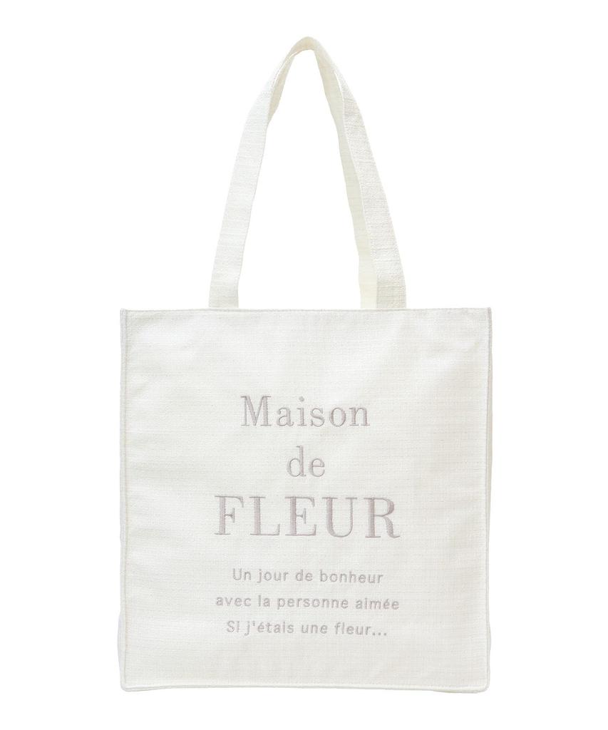 Квадратная сумка-тоут Maison de FLEUR из твида с вышитым логотипом, цвет слоновой кости, 08000223800