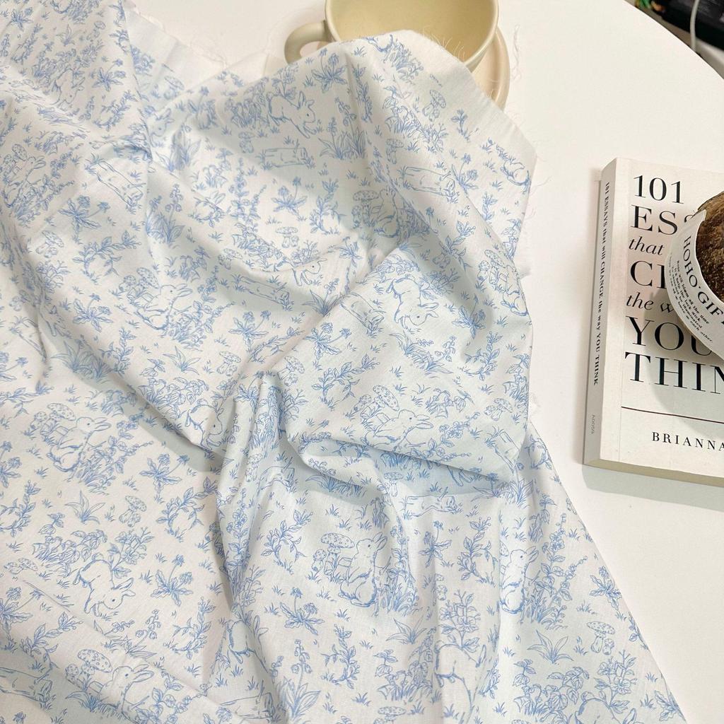 100% Cotton Digital Print Fabric with Artistic Rabbit Flower Design for Women's, Children's, and Parent-Child Clothing & DIY Home Projects