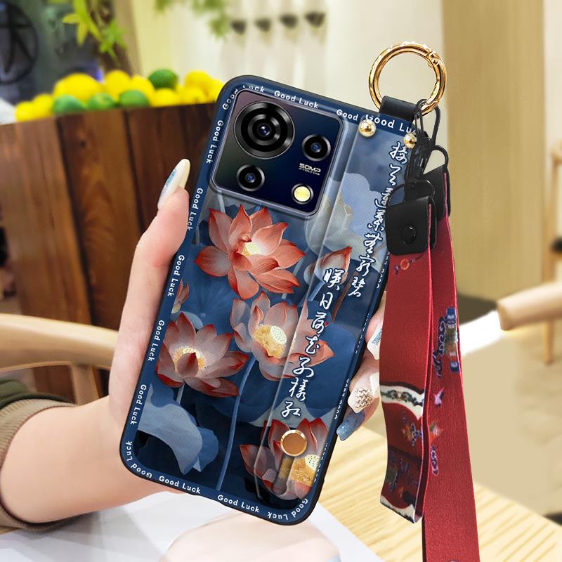 Protective Soft case Phone Case For ZTE Blade V50 Vita Fashion For Mom Shockproof Wristband Elderly lady Wrist Strap