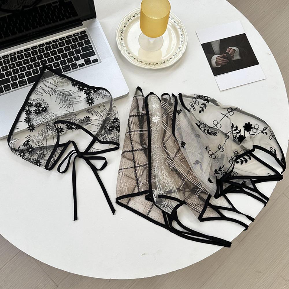 Lace Hair Scarf Embroidered Flower Triangular Scarf Fashion Hair Head Wrap Women