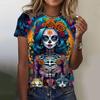 Women's T-shirt for Girls Summer Short Sleeve Casual  Horror Undead Skull Pattern  T-shirts