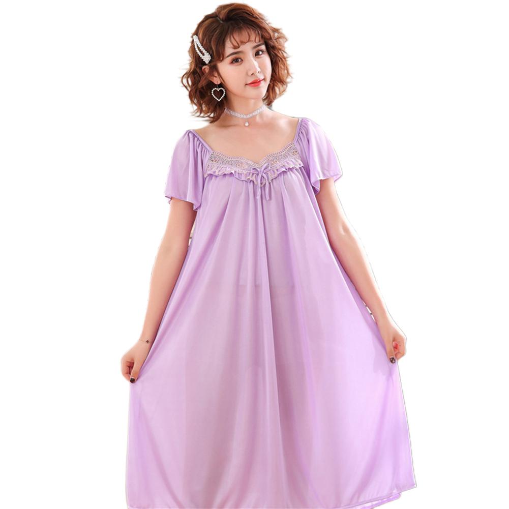 Женская свободная ночная рубашка с коротким рукавом, кружевная лоскутная ночная рубашка с коротким рукавом, пижама