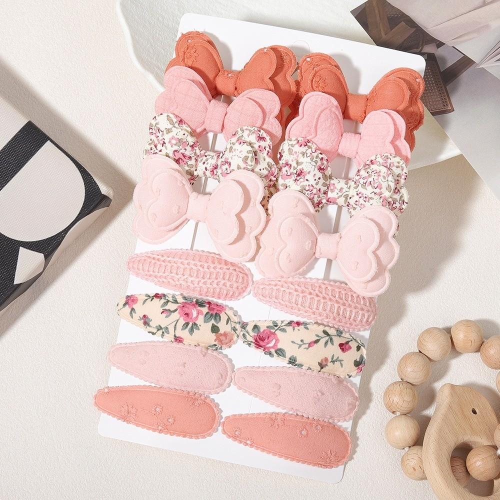 16pcs Floral Fabric Bowknot Baby BB Clips No Hurt Toddler Hair Bows Hairpins Kid Hair Accessories