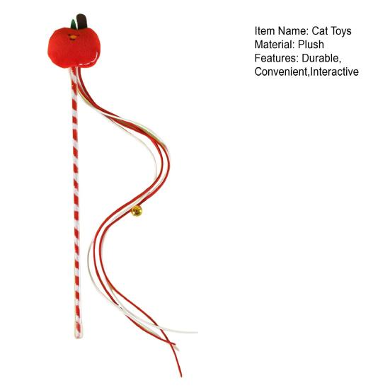 Christmas Cat Teaser Wand Interactive Toy Cartoon Apples Christmas Tree Star Gingerbread Man Plush Rod for Cats Safe Material Pet Supplies