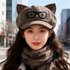 Осенне-зимний ретро-берет, женская восьмиугольная шляпа в японском стиле с милыми кошачьими ушками, большой окружности головы, подчеркивающая лицо, модная кепка газетчика
