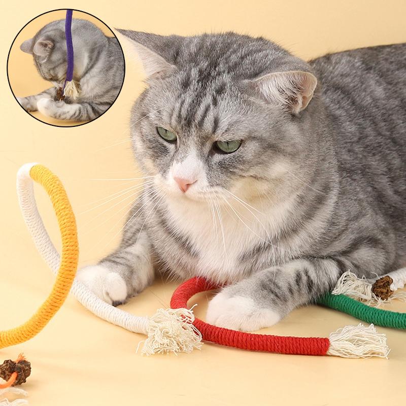 Cat Toys Cat Bite Rope Toy Refillable Natural Catnip Interactive Toys Kitten Teeth Cleaning Chew Toys Bite Rope for Dental Care