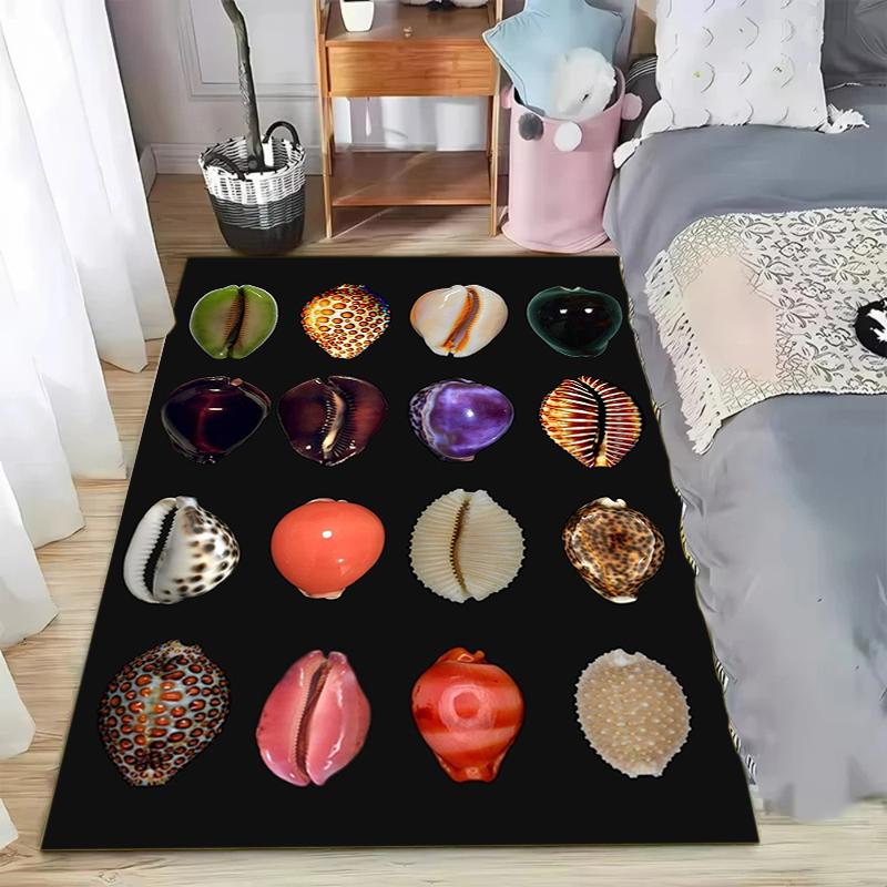 Black Ocean Seashells Carpet Mat Rug Home Decoration Living Room Shell Marine Life Pattern Non Slip Soft Floor Mat Bedroom Decor