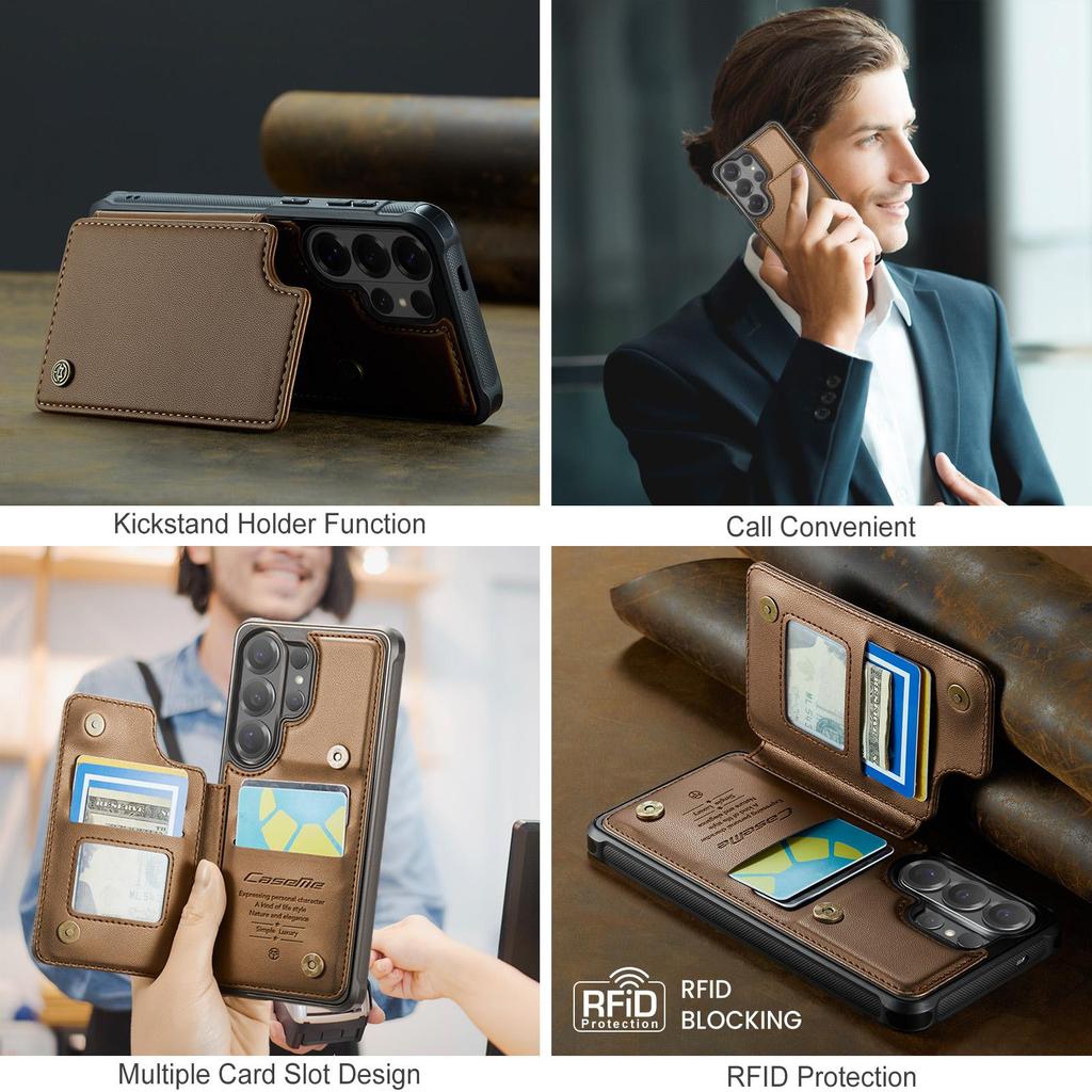 CaseMe Премиальный чехол из ПУ кожи для Samsung Galaxy S26+ S25 S24 S23 S22 S21 S20 Plus Ultra FE Кошелек-держатель для карт Защитная задняя крышка телефона Наклейки