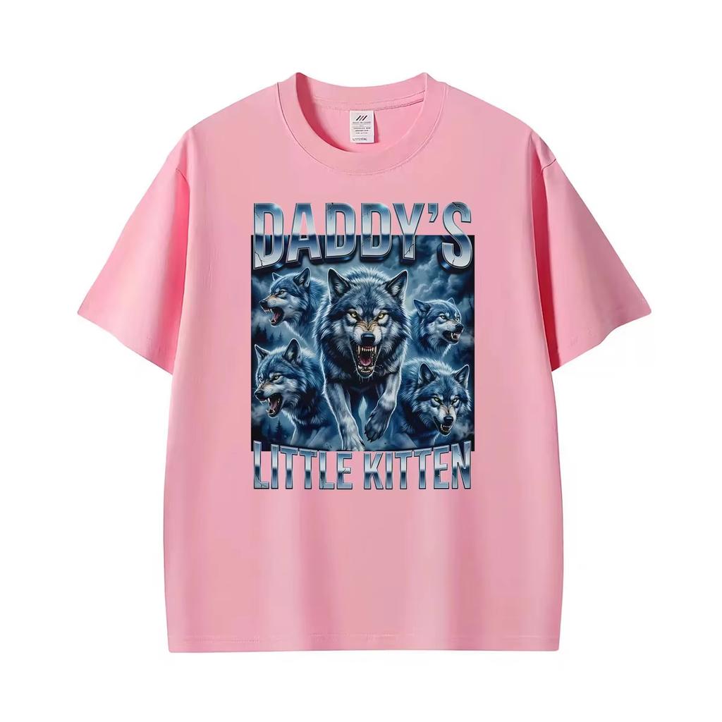 Unisex Vintage Classic Streetwear TShirt Unisexs Casual Gothic Graphic with Funny Daddy Wolf Kitten Meme Unisex And Unisex Tshirt