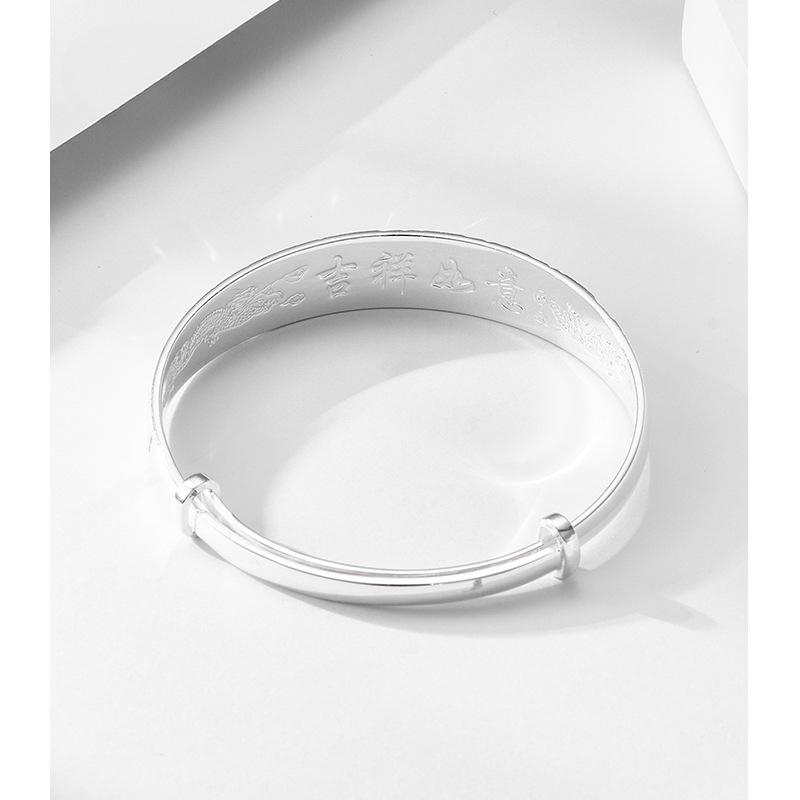 S999 Silver Plated Bracelet Women's Wide Face Full Sky Star Solid Foot Silver Bracelet Mom's Gift for Elderly Silver Jewelry