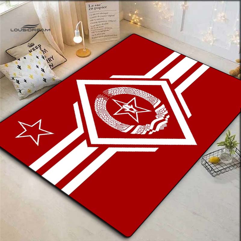 Red White Star Wreath Symbol Print Area Rug, Non Slip Soft Floor Mat Living Room Bedroom Home Decor Indoor Carpet