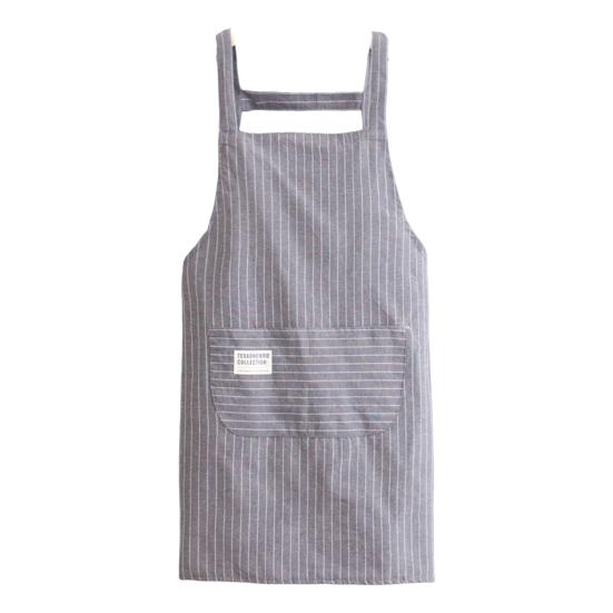 Yousheng Cooking Apron Stripe Printing Front Pocket Sleeveless Anti-dirty Kitchen Women Doing Housework Clothes Protector Apron Daily Use
