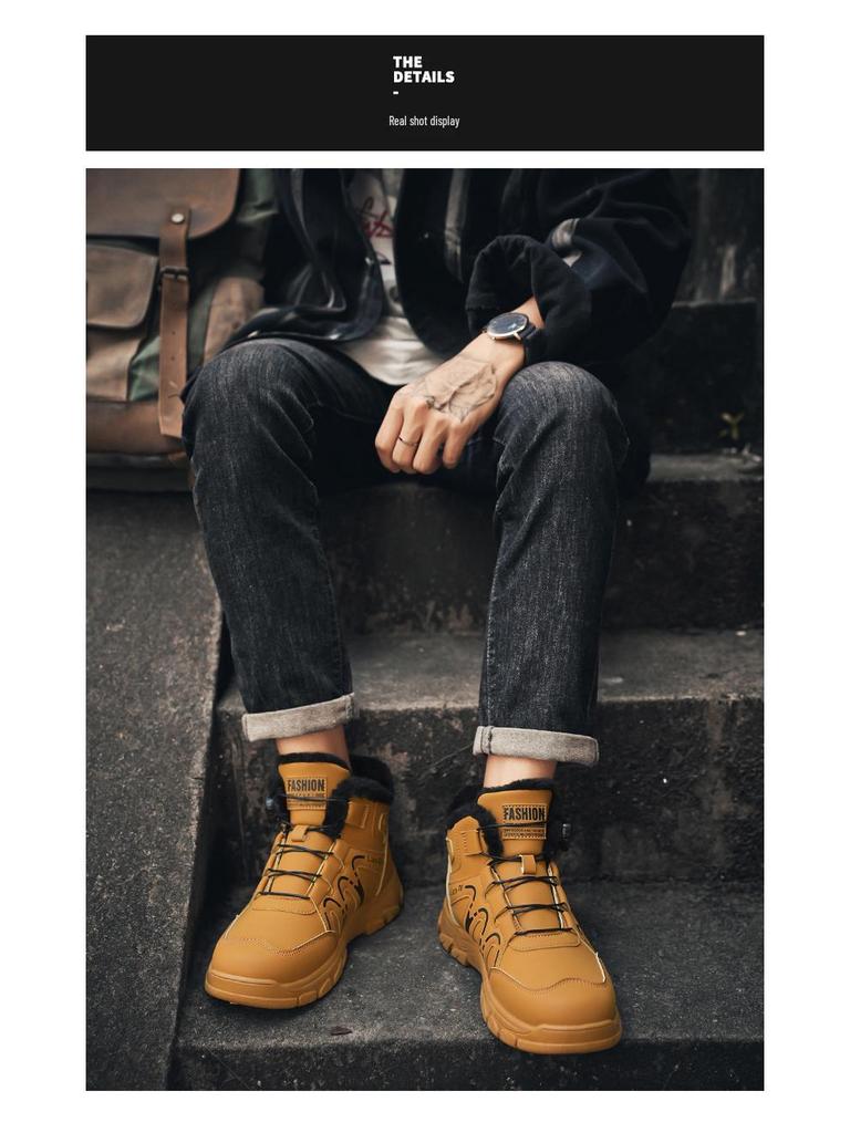 2025 Зимние мужские высокие утепленные хлопковые ботинки с поворотной пряжкой - ботинки Мартин в британском стиле