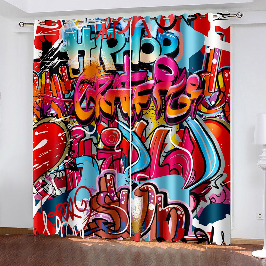 Европейский стиль уличного искусства граффити шрифт дизайн оконные шторы для гостиной кухни индивидуальный размер готовые шторы 2 шт