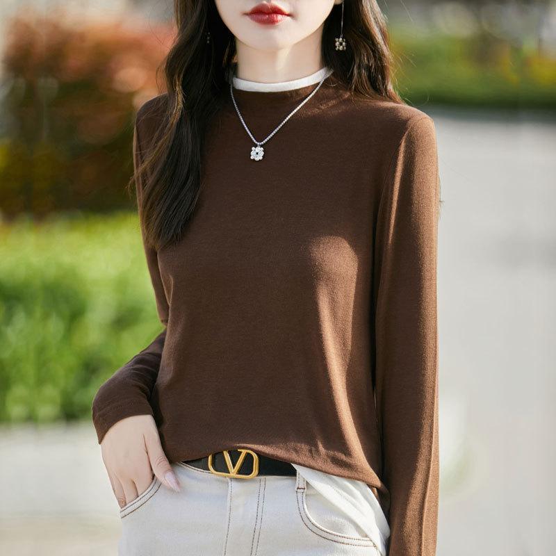 Осенний женский свитер с длинным рукавом и высоким круглым вырезом
