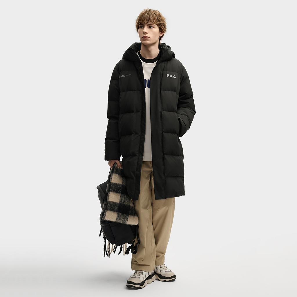 Fila Оригинальная Мода Простая Личность Трендовая Повседневная Универсальная Удобная Длинная Пуховая Куртка с Капюшоном Мужская верхняя одежда F11M549904FBK