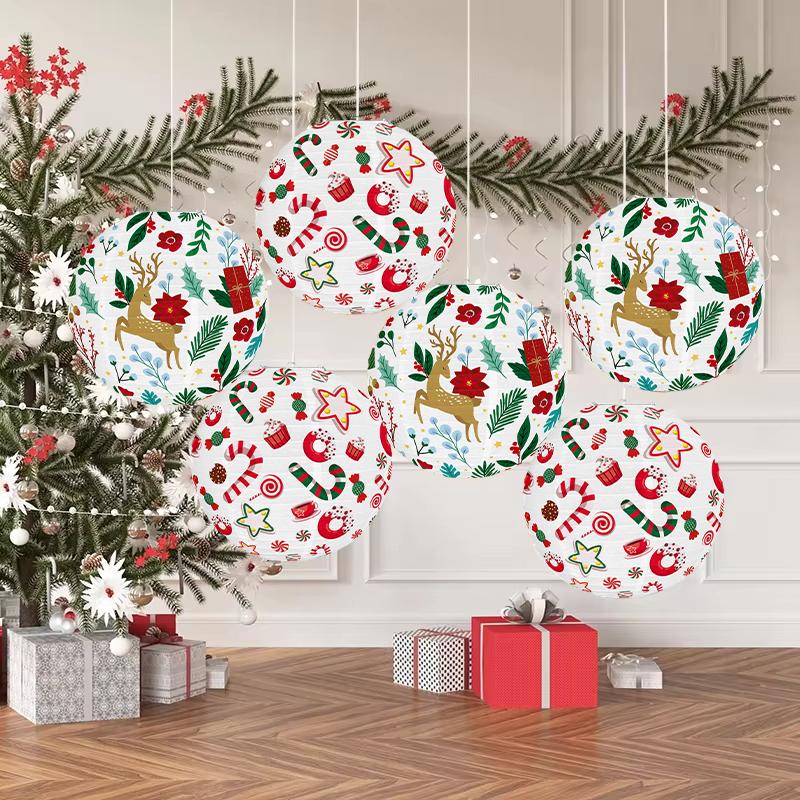 Christmas Hanging Lantern Chinese Paper Ball Lampion Christmas Festival Decoration Santa Xmas Gift Craft Decor Christmas Tree