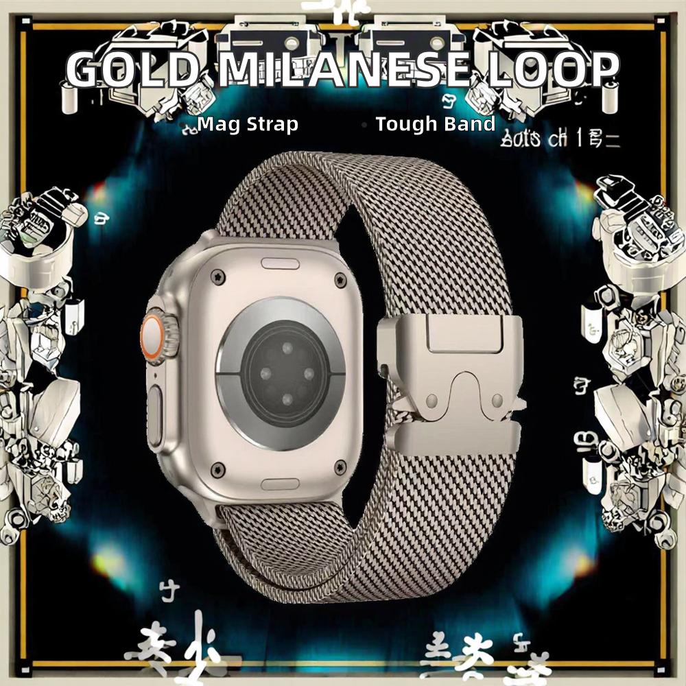 Milanese Loop Gold Luxury Stainless Steel Metal Watch Band Magnetic Smart Watch Strap for Apple Watch Sizes 38 40 42 44 45mm