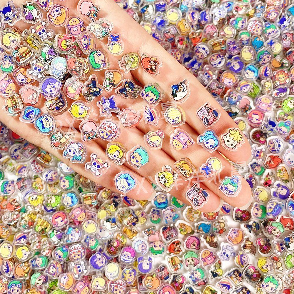 100 Мини-подвесок Акриловых DIY из One Piece, Используются Для Украшения Милых Магнитов на Холодильник, Материалов для Чехлов Телефонов, Подарков с Аниме-Мультфильмами и Игрушек