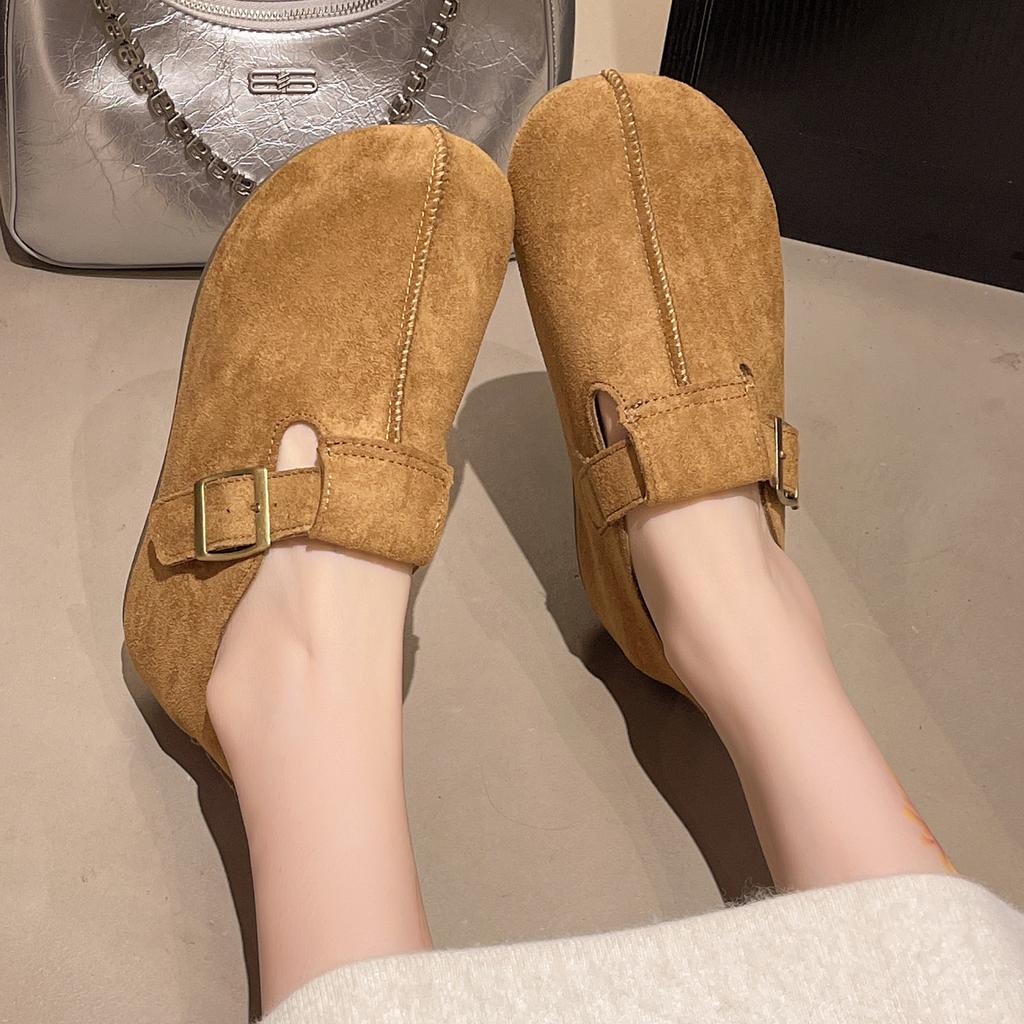 Fashion Women's Thick-soled Non-slip Solid-color Peas Clogs In Spring Autumn Korean Style Buckle Decorative Round-headed Low-top Shoes