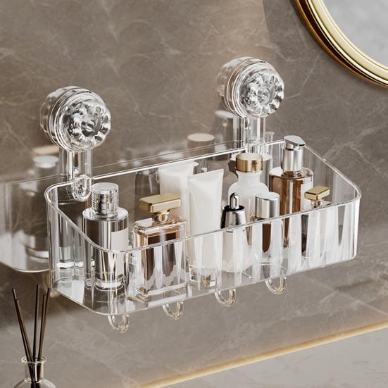 Угловой держатель для душа на присоске без сверления с крючком, прочный, выдерживающий нагрузку, простой в установке, съемная корзина для хранения вещей