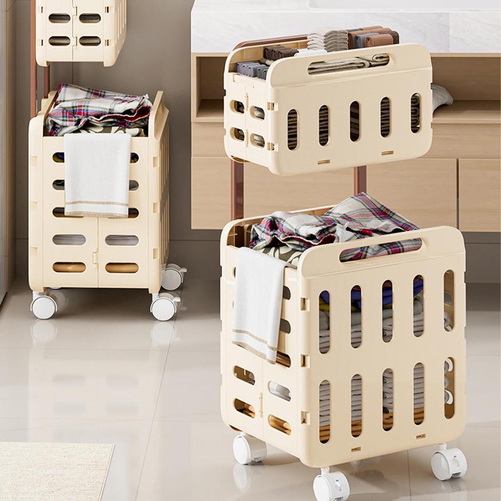 Rolling Laundry Hamper Travel Laundry Basket With Handle Double Layer Hamper Clothes Storage With Wheels For Socks Underwear