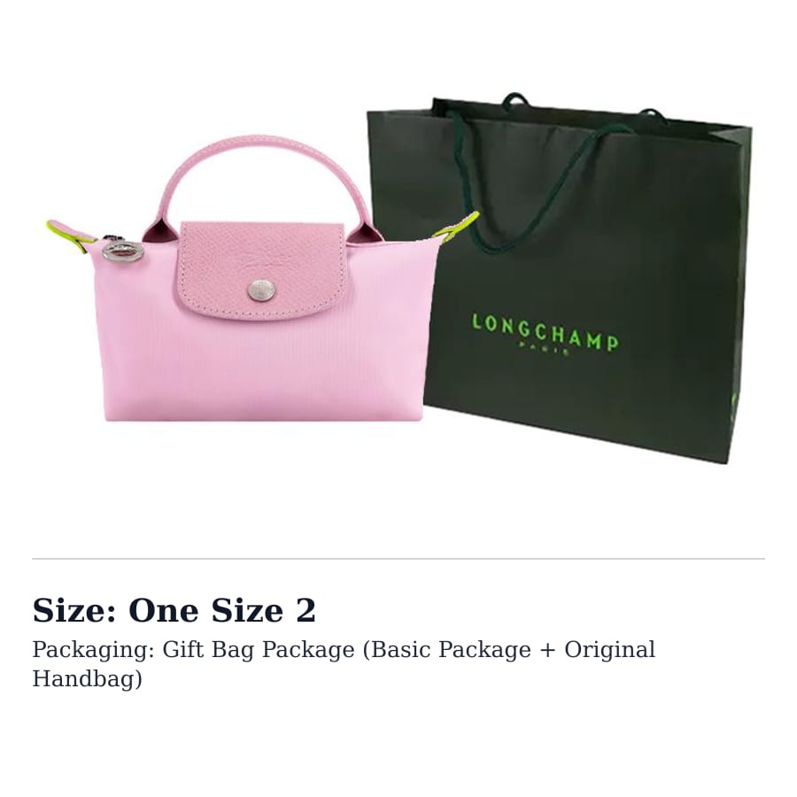 LONGCHAMP Le Pliage Green Cow Leather Trim Dumpling Bag Handbag Small Women's Pink 34175919P75